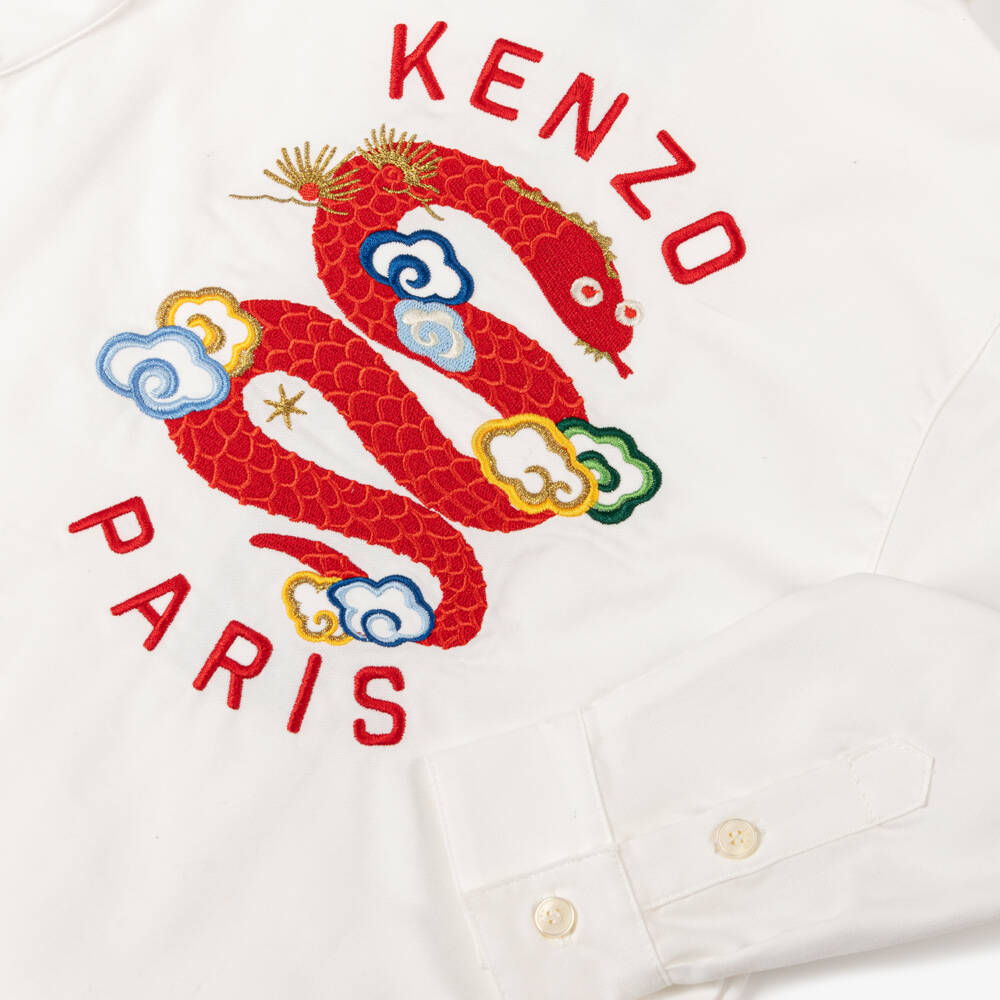 KENZO KIDS-Boys Cream Serpent Embroidered Top | Childrensalon Outlet