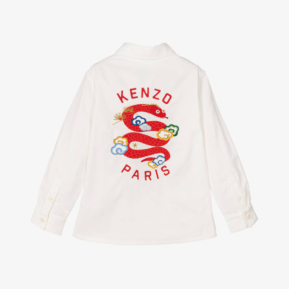 KENZO KIDS-Boys Cream Serpent Embroidered Top | Childrensalon Outlet