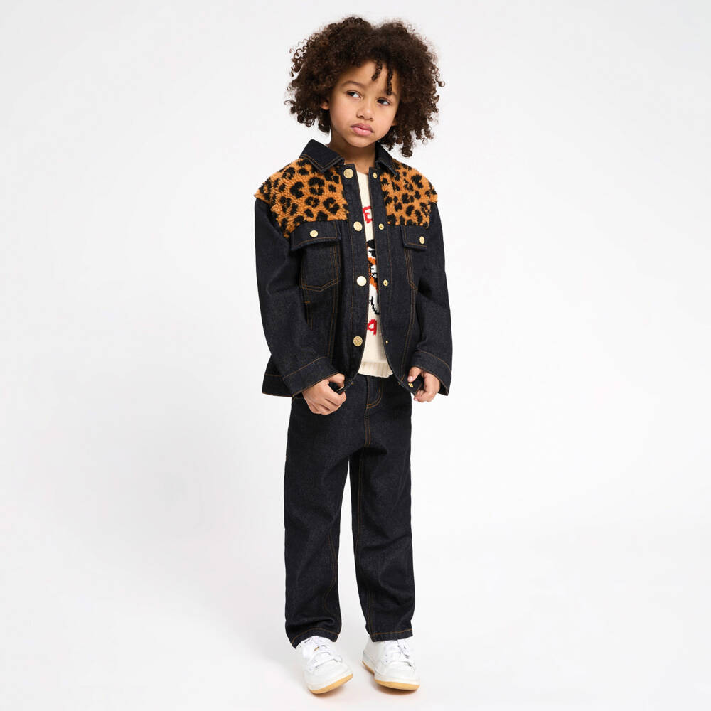 KENZO KIDS-Boys Denim Jacket with Leopard Fleece | Childrensalon Outlet