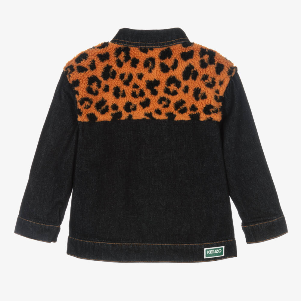 KENZO KIDS-Boys Denim Jacket with Leopard Fleece | Childrensalon Outlet