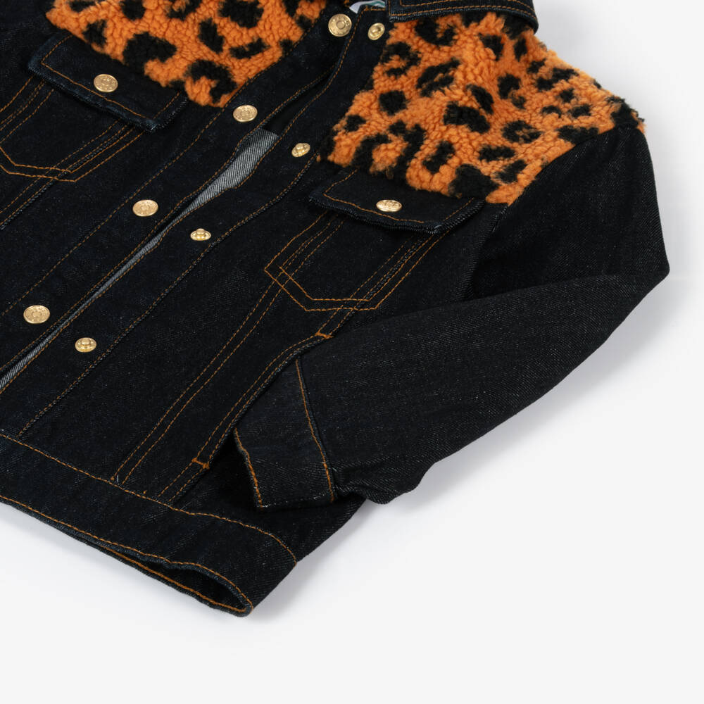 KENZO KIDS-Boys Denim Jacket with Leopard Fleece | Childrensalon Outlet