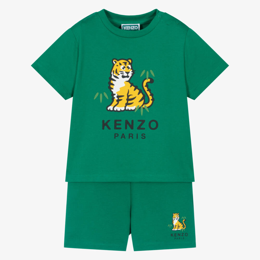 KENZO KIDS-طقم راحة زمردي بنقشة النمر للأولاد | Childrensalon Outlet