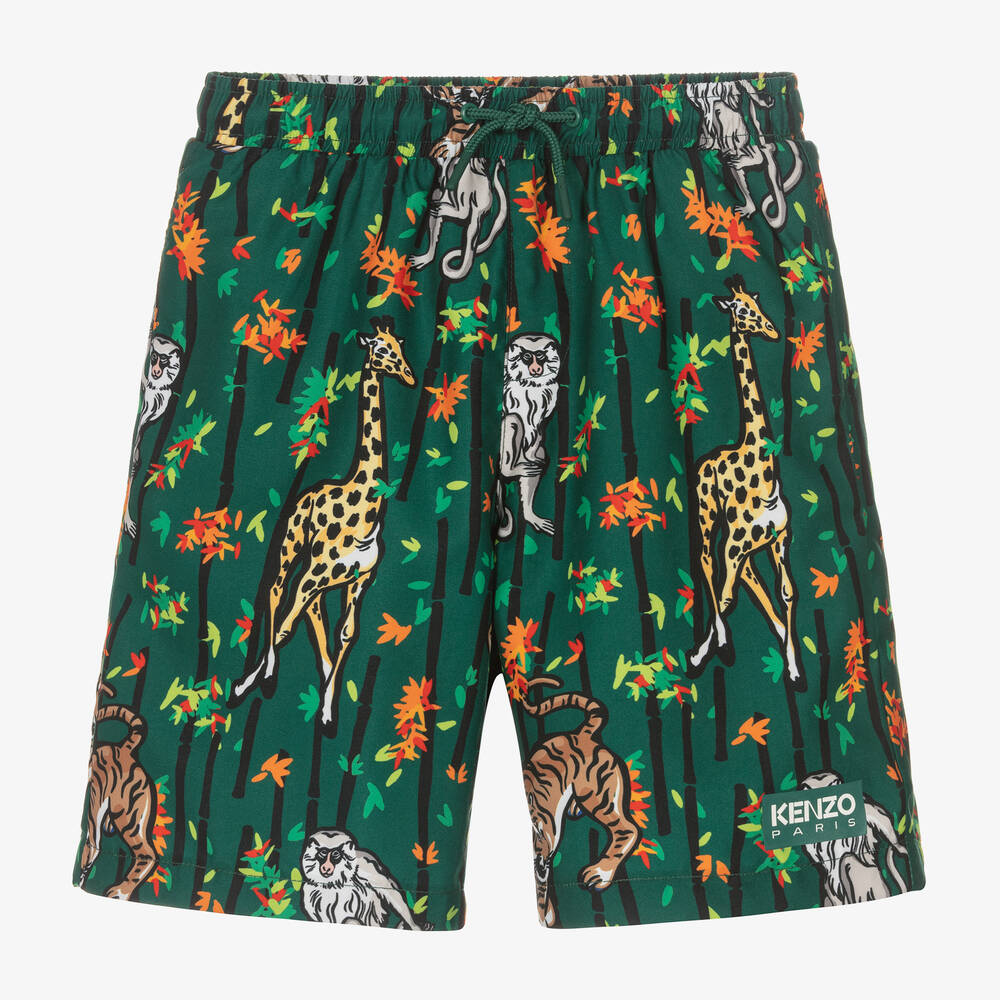 KENZO KIDS - Boys Green Bamboo Print Swim Shorts | Childrensalon