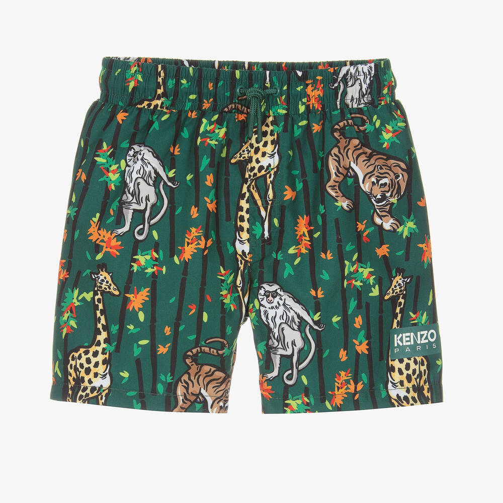 KENZO KIDS - Boys Green Bamboo Tiger Swim Shorts | Childrensalon