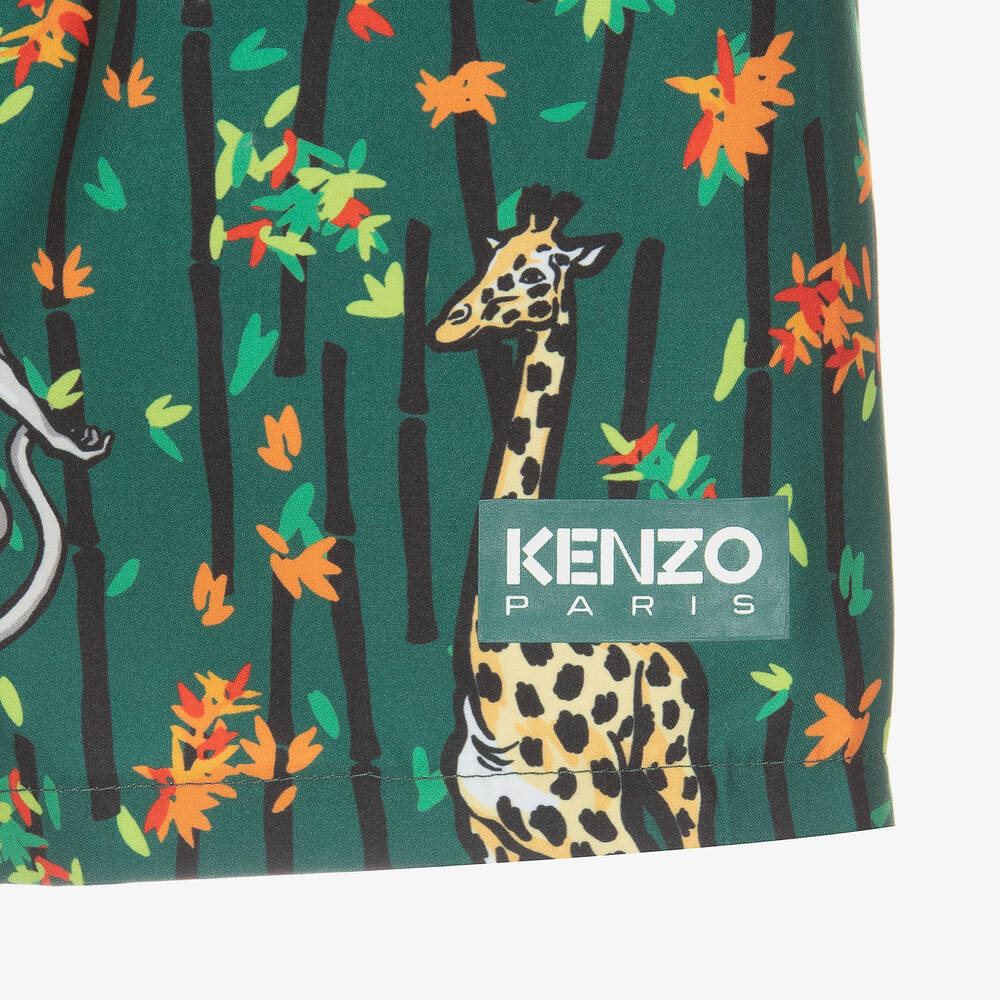 KENZO KIDS-Boys Green Bamboo Tiger Swim Shorts | Childrensalon Outlet