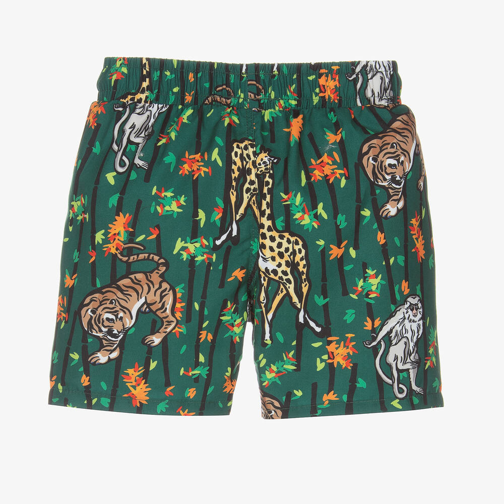KENZO KIDS Boys Green Bamboo Tiger Swim Shorts Childrensalon