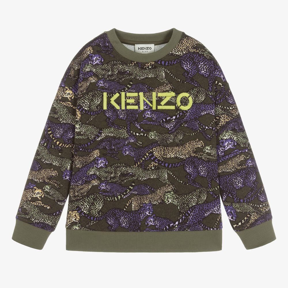 KENZO KIDS - Boys Green Cheetah Sweatshirt | Childrensalon