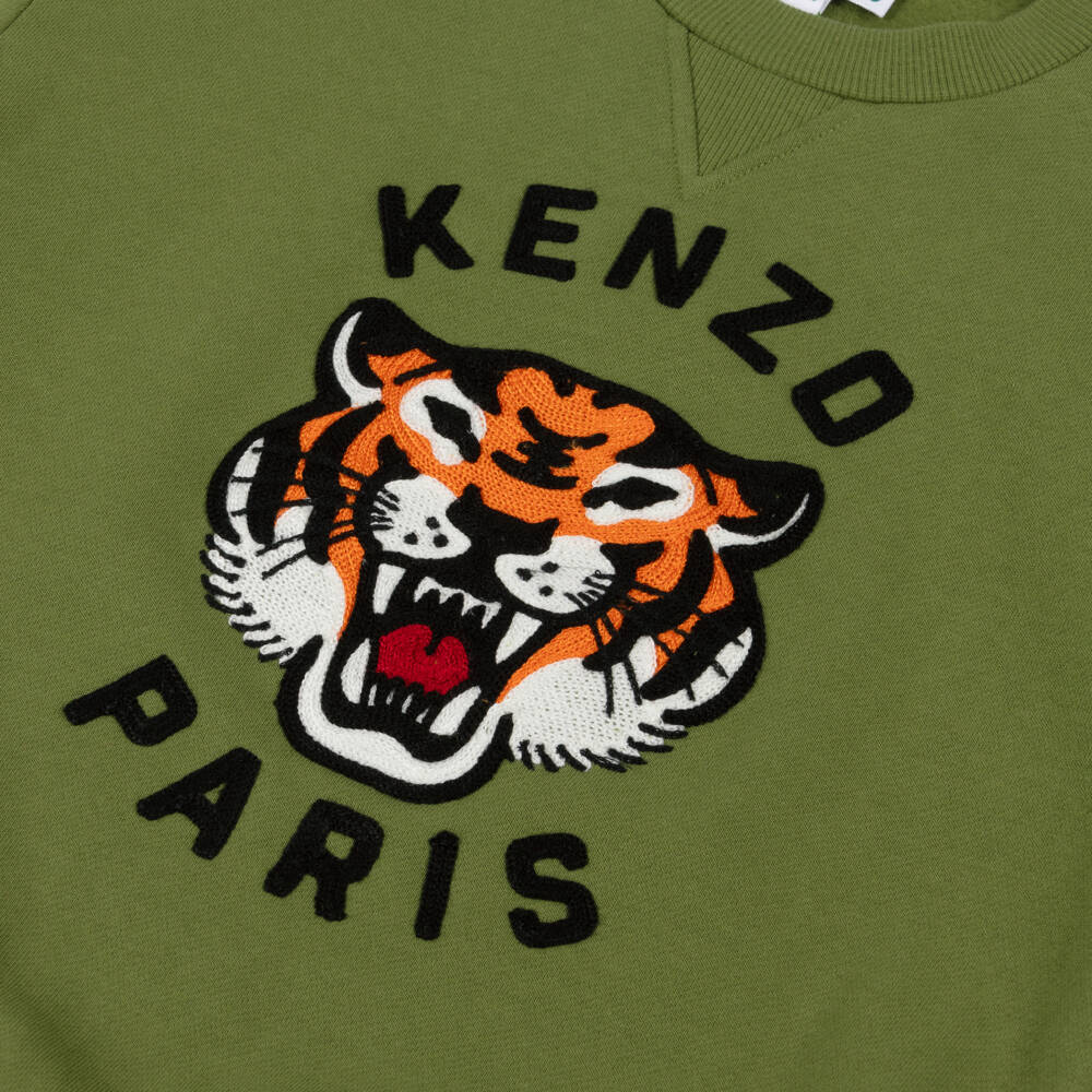KENZO KIDS-Boys Green Cotton Embroidered Lucky Tiger Sweatshirt | Childrensalon Outlet