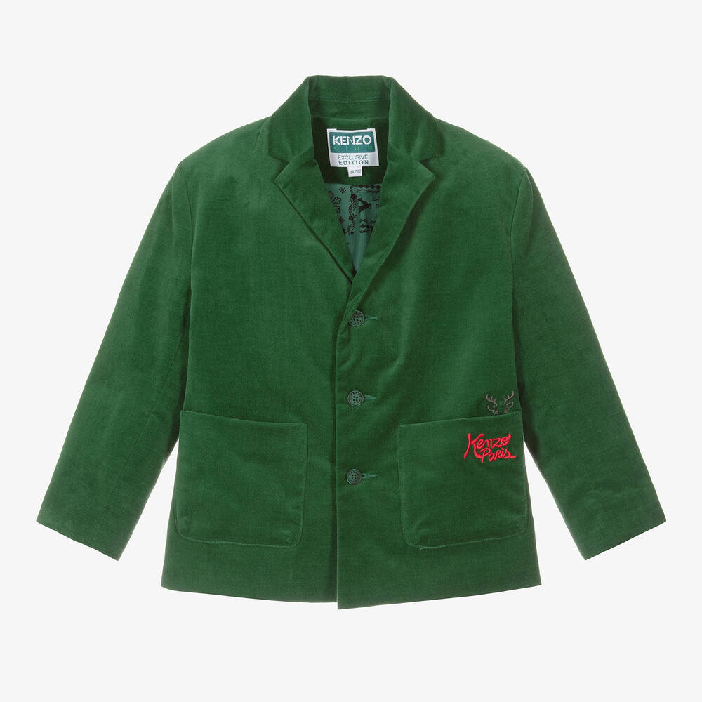 KENZO KIDS - Boys Green Cotton Festive Blazer | Childrensalon