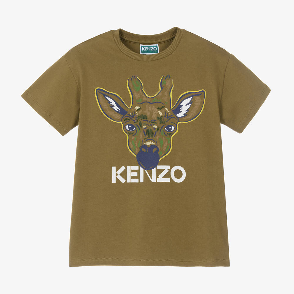 KENZO KIDS - Зеленая хлопковая футболка с жирафом | Childrensalon