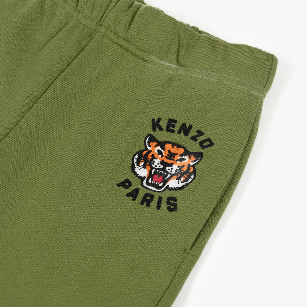 KENZO KIDS-Boys Green Cotton Jersey Lucky Tiger Joggers | Childrensalon Outlet