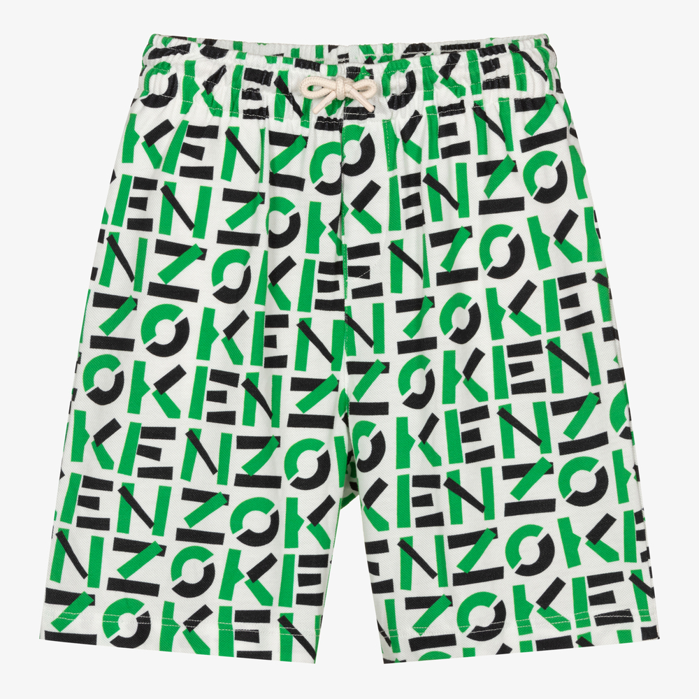 KENZO KIDS - Boys Green Cotton Logo Shorts | Childrensalon