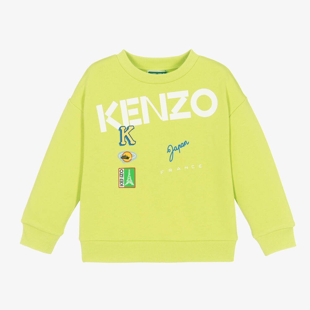 KENZO KIDS - سويتشيرت قطن لون أخضر ليموني للأولاد | Childrensalon