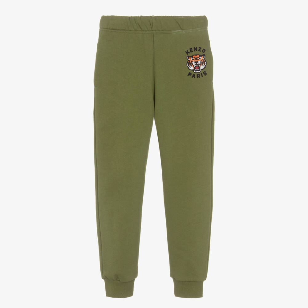 KENZO KIDS-بنطلون رياضي أخضر من القطن بنقشة النمر للأولاد | Childrensalon Outlet