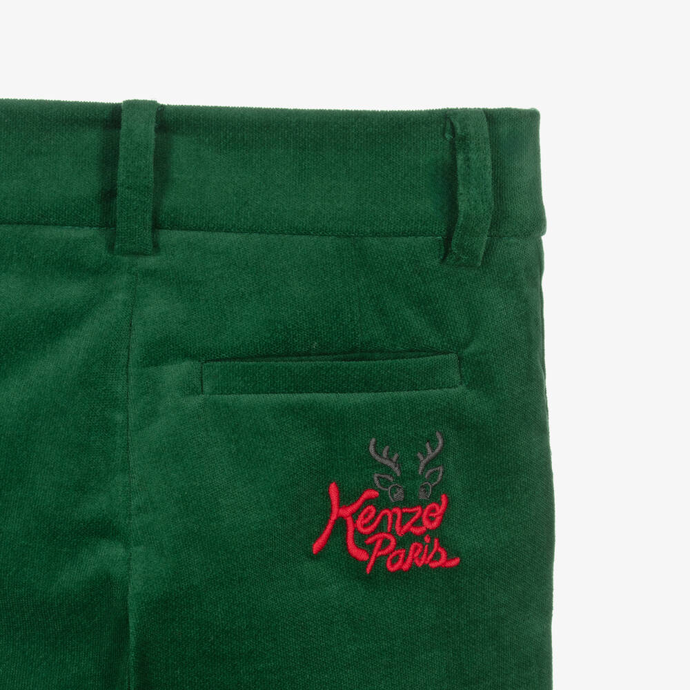 KENZO KIDS-Boys Green Festive Cotton Trousers | Childrensalon Outlet