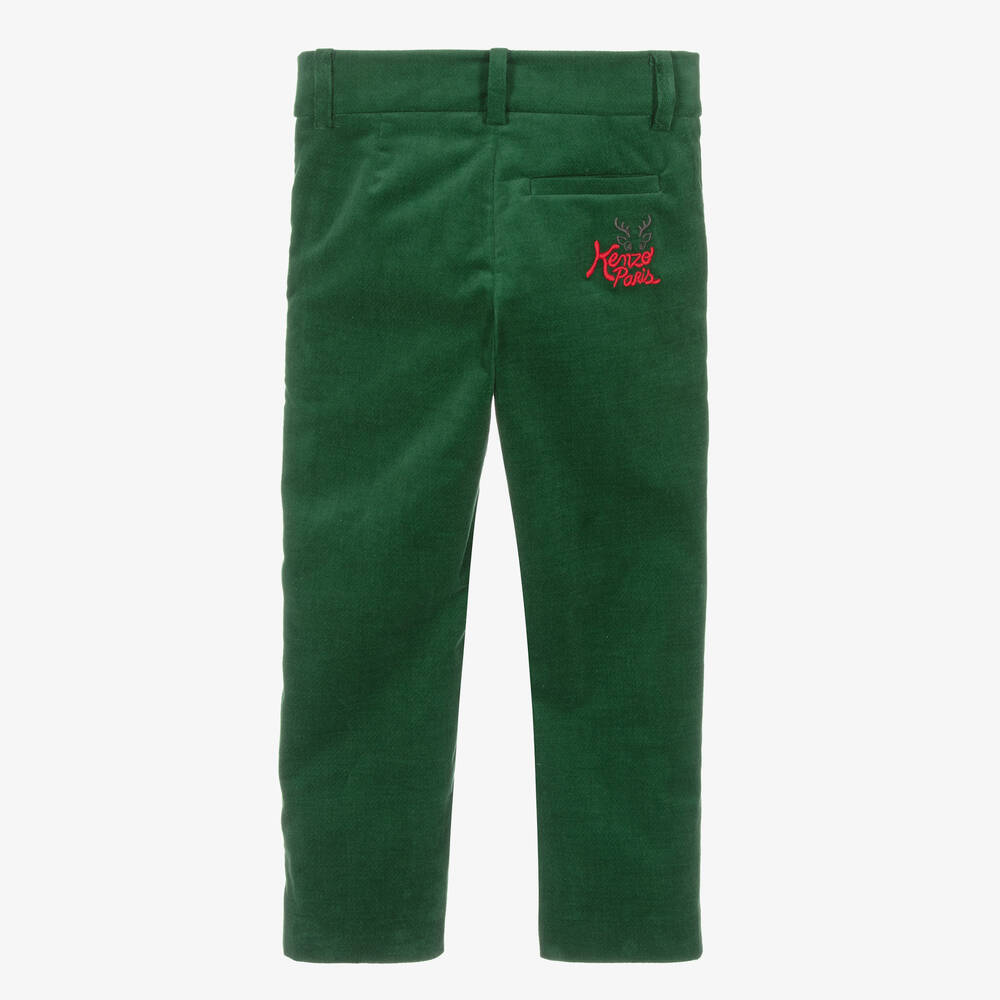 KENZO KIDS-Boys Green Festive Cotton Trousers | Childrensalon Outlet