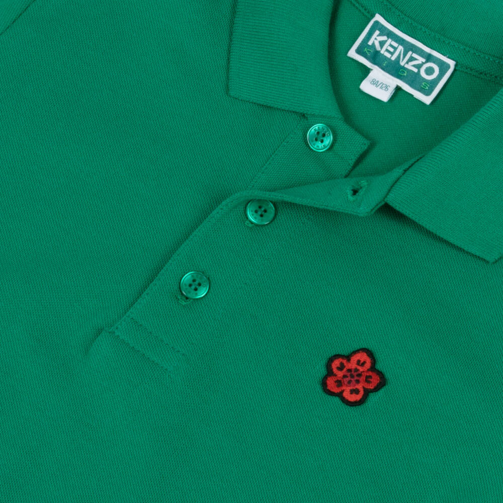KENZO KIDS-Boys Green Floral Cotton Polo | Childrensalon Outlet