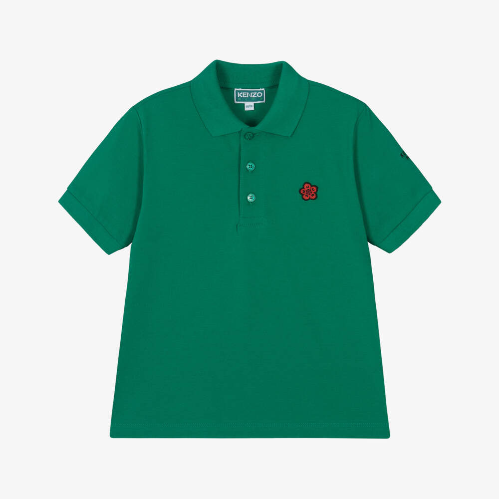 KENZO KIDS-Boys Green Floral Cotton Polo | Childrensalon Outlet
