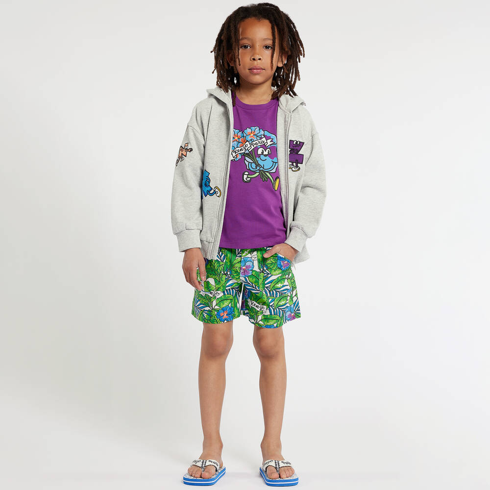 KENZO 花柄 キュロット オリーブグリーン KENZO KIDS - Boys Green Flower Print Cotton Shorts
