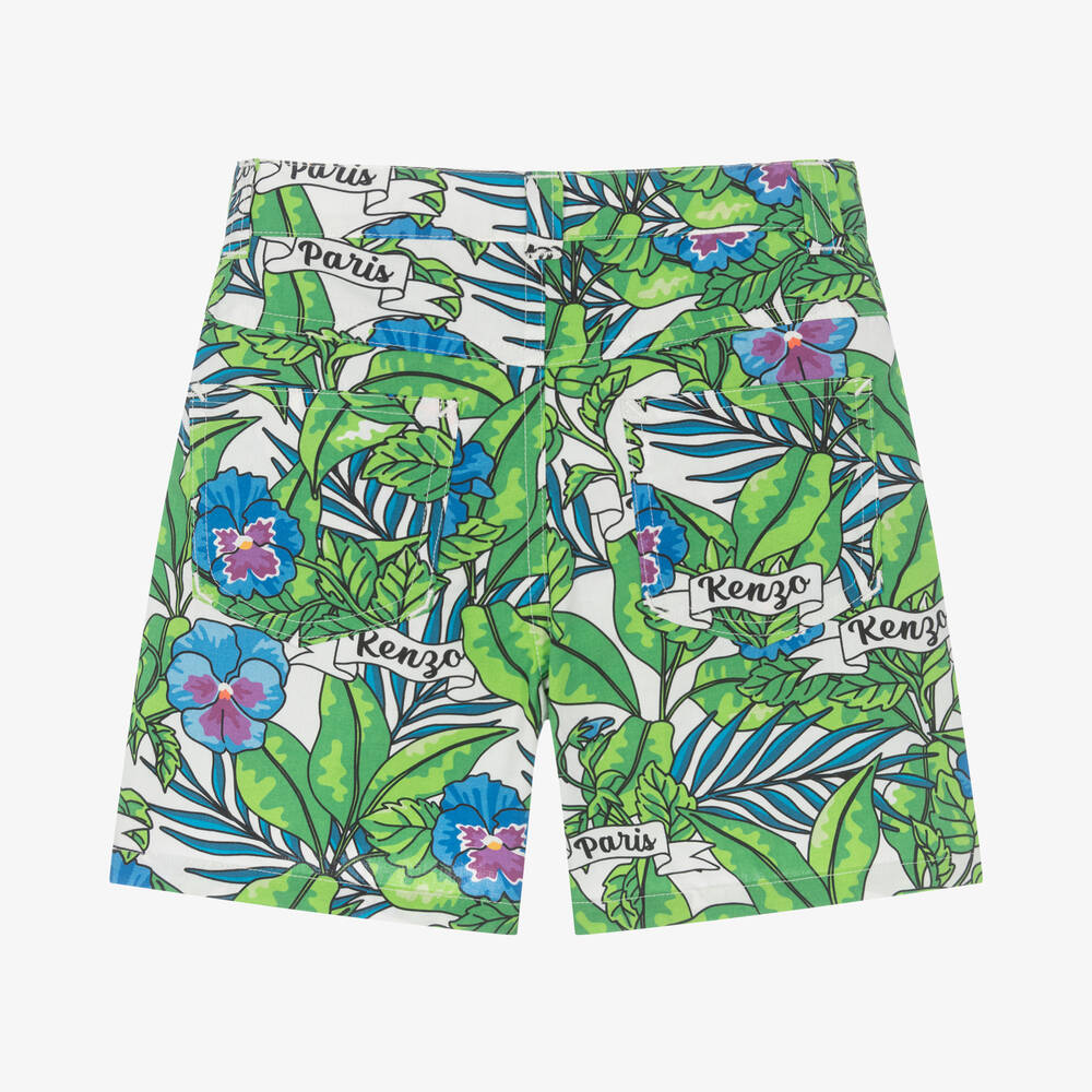 KENZO KIDS-شورت قطن بوبلين لون أخضر للأولاد | Childrensalon Outlet