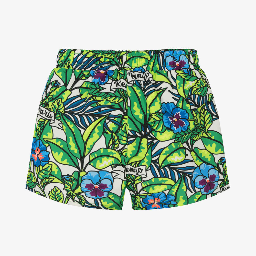 KENZO KIDS-Boys Green Flower Print Swim Shorts | Childrensalon Outlet