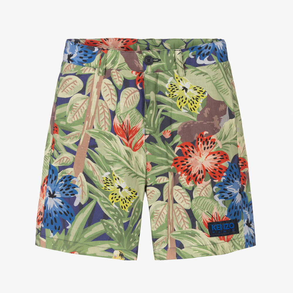 KENZO KIDS-Boys Green House Cotton Bermuda Shorts | Childrensalon Outlet