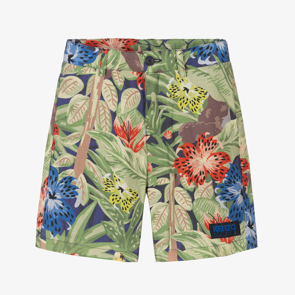 KENZO KIDS - Boys Green House Cotton Bermuda Shorts | Childrensalon