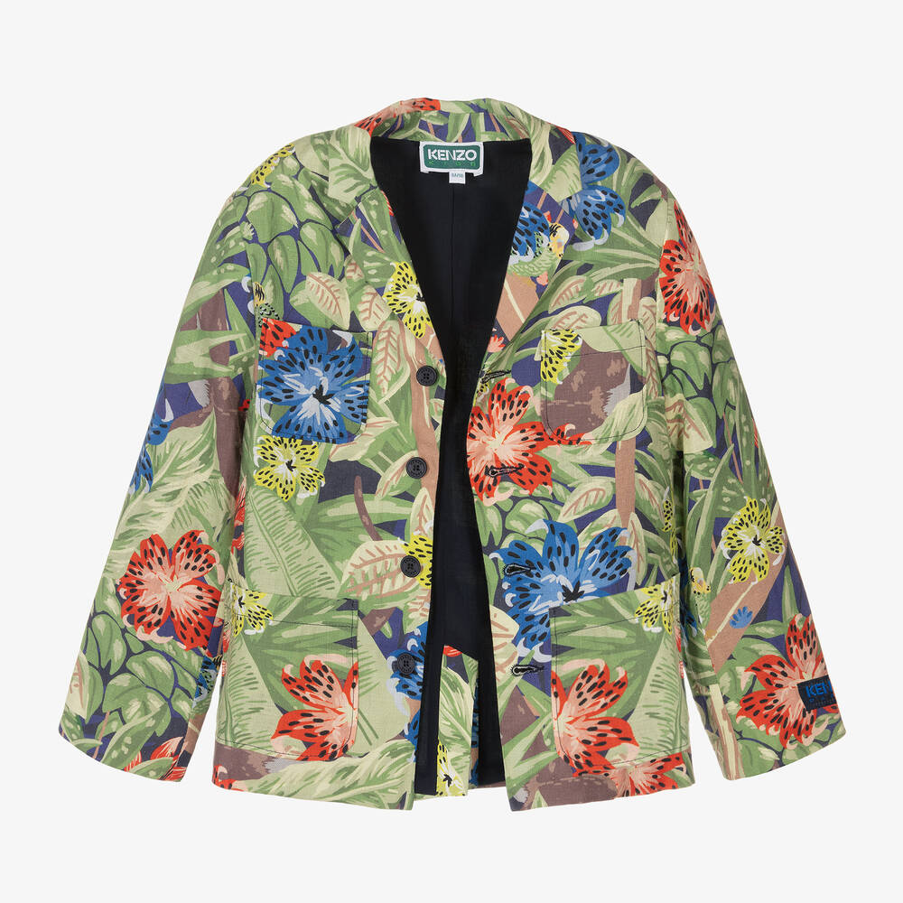 كينزو كيدز-جاكيت بلايزر كتان لون أخضر للأولاد | Childrensalon Outlet