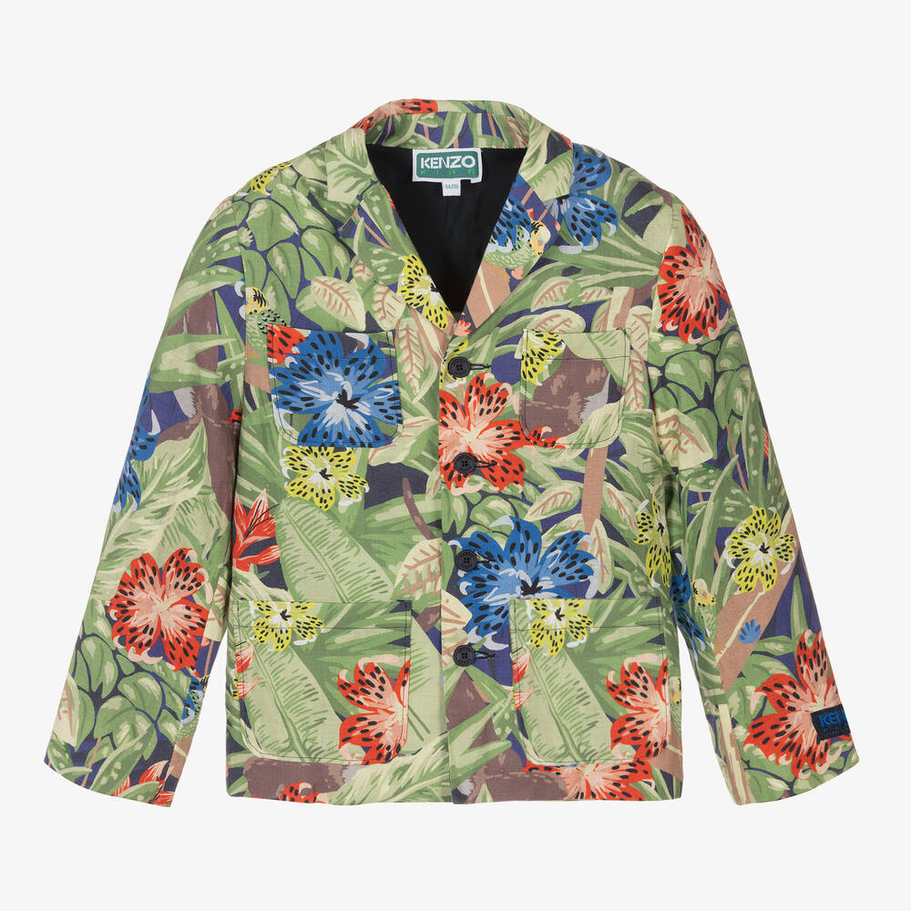 KENZO KIDS - Blazer vert en lin serre garçon | Childrensalon