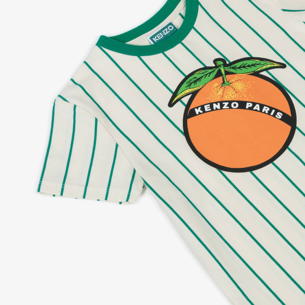 KENZO KIDS-Футболка с фруктовым эмблемой зелёная кремовая для мальчиков | Childrensalon Outlet