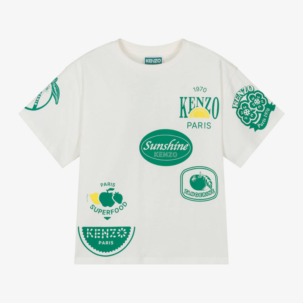 KENZO KIDS-Boys Green & Ivory Sticker Tee | Childrensalon Outlet