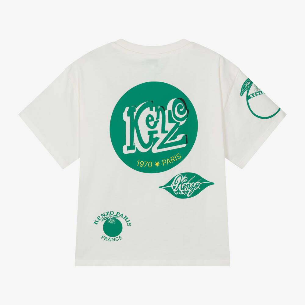 KENZO KIDS-Boys Green & Ivory Sticker Tee | Childrensalon Outlet