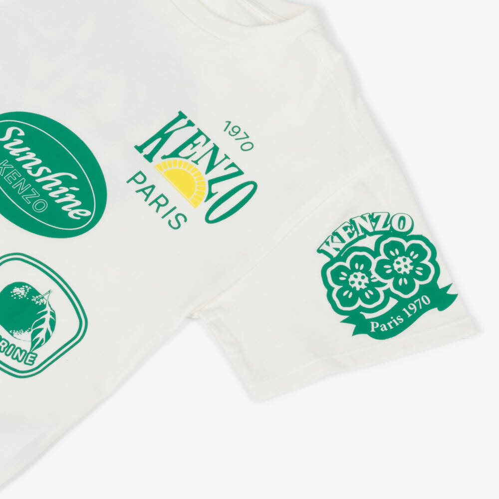 KENZO KIDS-Boys Green & Ivory Sticker Tee | Childrensalon Outlet