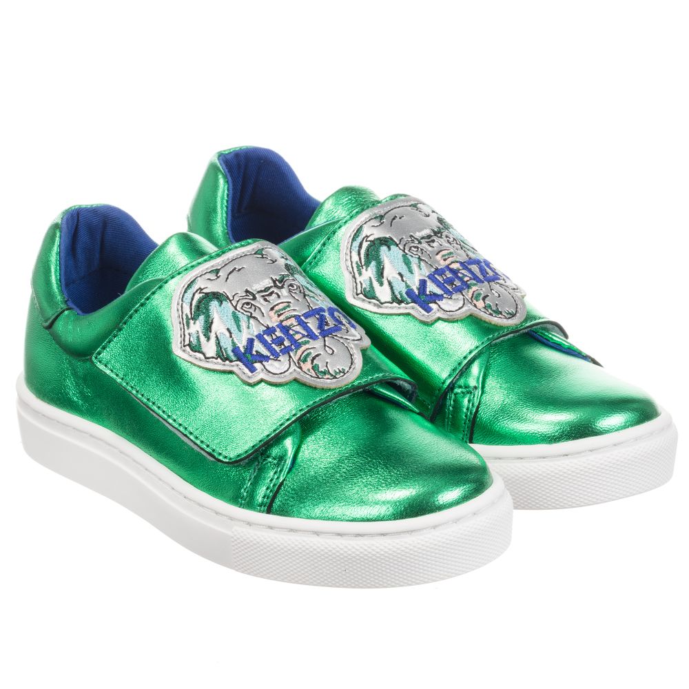 KENZO KIDS - Boys Green Leather Trainers | Childrensalon