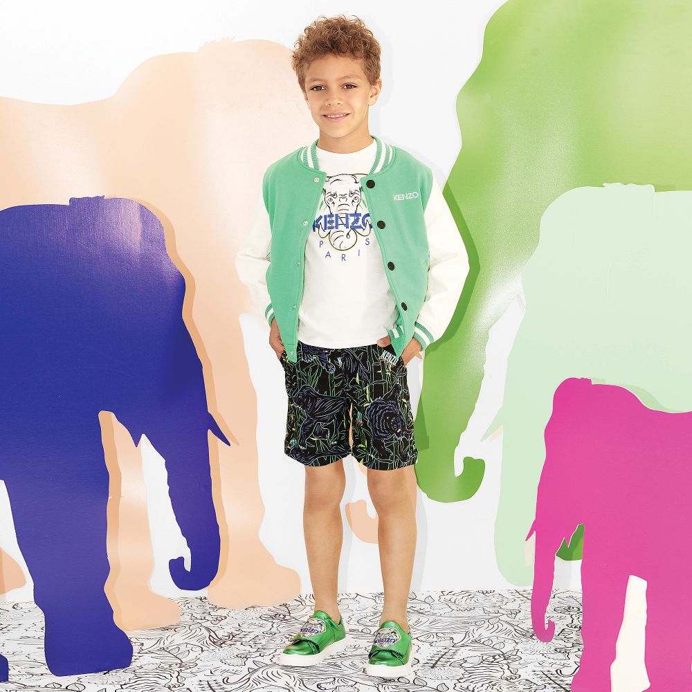 KENZO KIDS - Boys Green Leather Trainers | Childrensalon Outlet