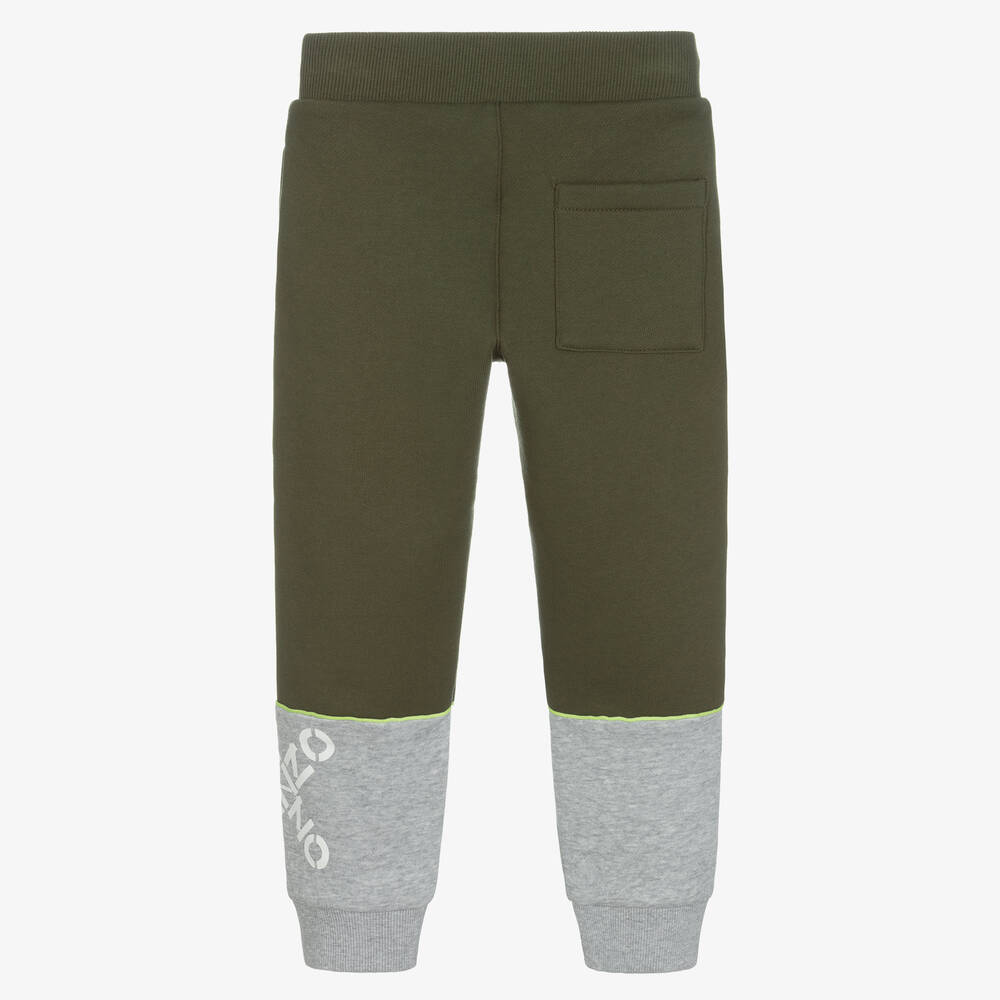 KENZO KIDS-جوغرز قطن جيرسي لون أخضر كاكي ورمادي للأولاد | Childrensalon Outlet