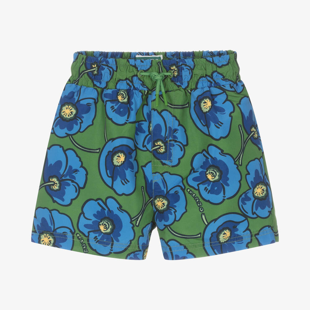 KENZO KIDS - Boys Green Poppy Logo Swim Shorts | Childrensalon