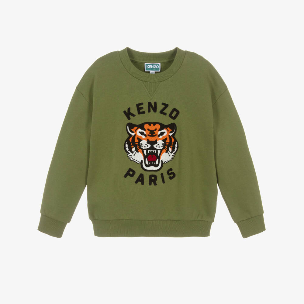 KENZO KIDS-Зеленый хлопковый свитшот с тигром для мальчиков | Childrensalon Outlet