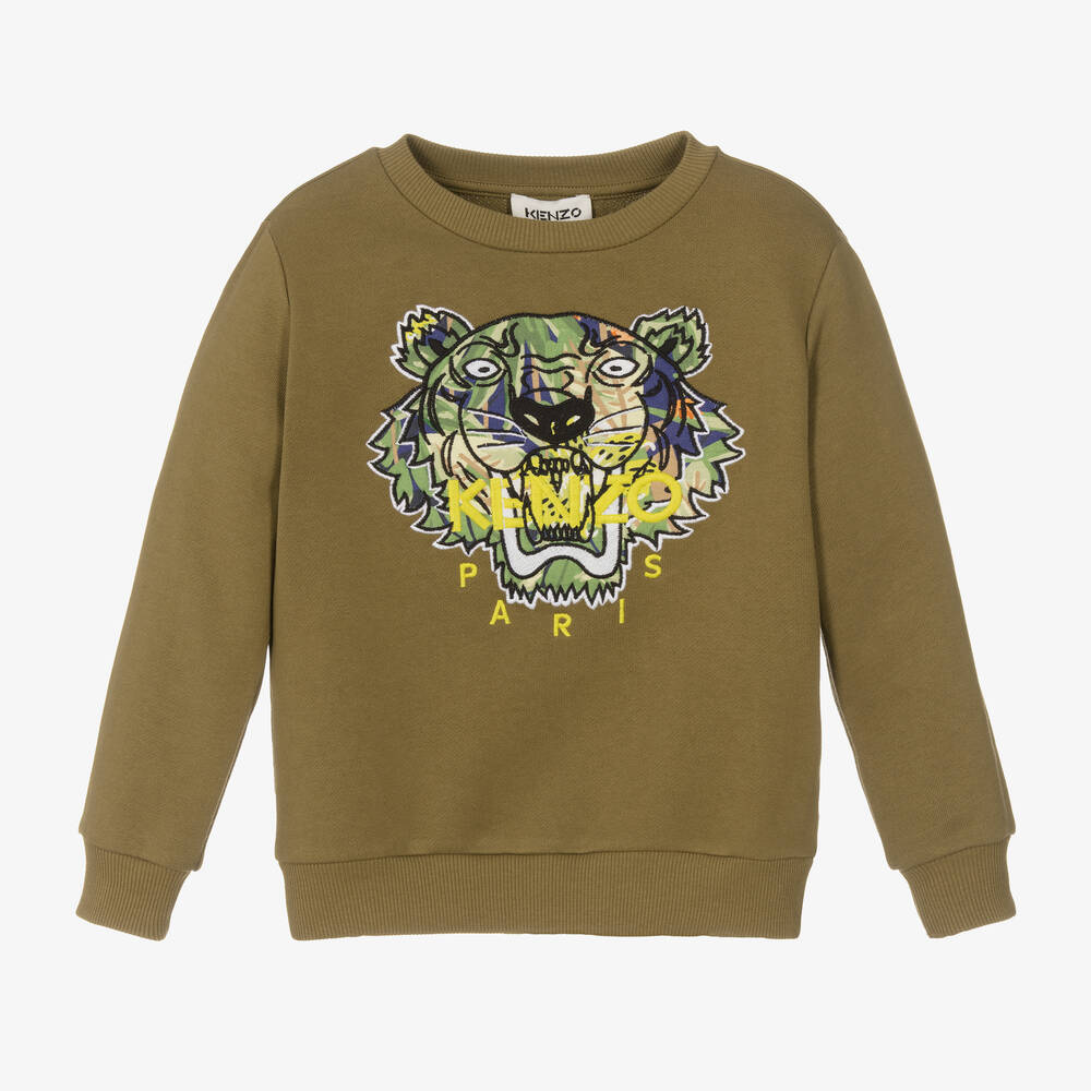 KENZO KIDS - Boys Green Tiger Logo Sweatshirt | Childrensalon