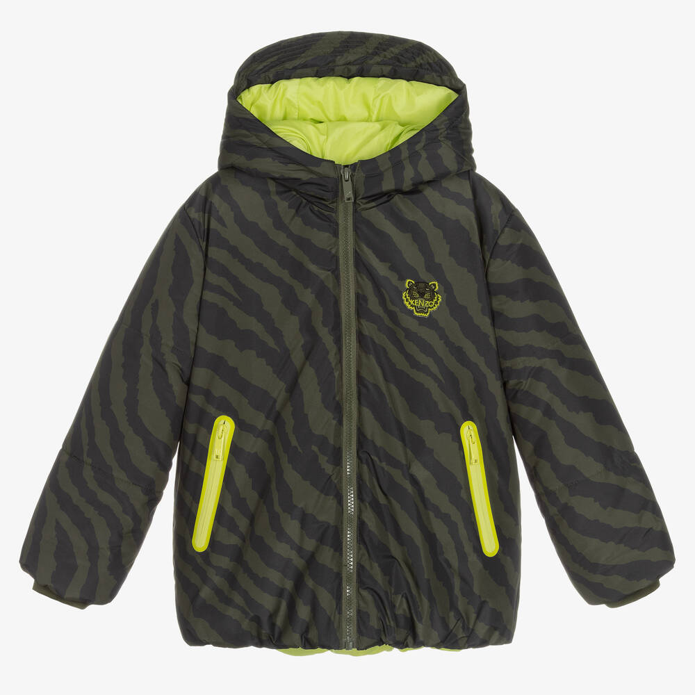 KENZO KIDS - Grüne wattierte Jacke mit Tigermuster (J) | Childrensalon