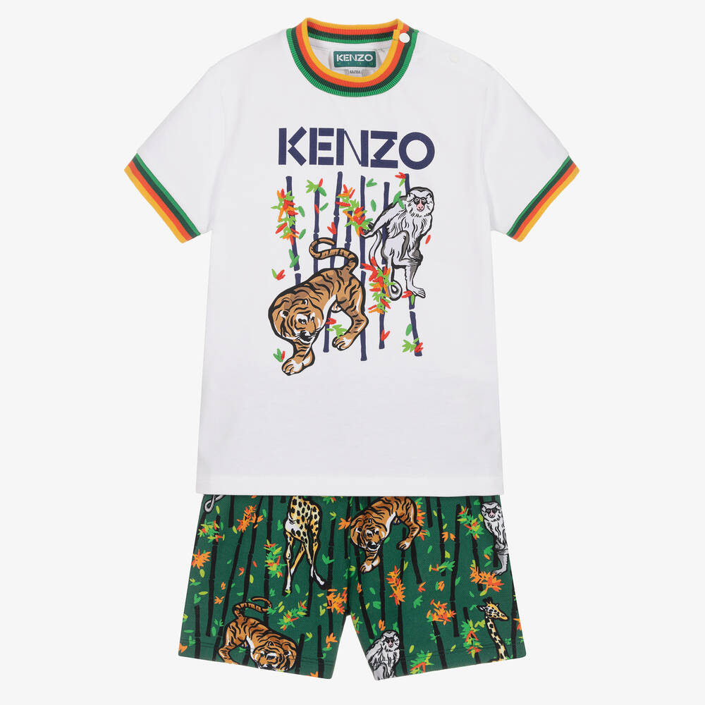 KENZO KIDS - Baumwollshorts-Set in Grün und Weiß | Childrensalon