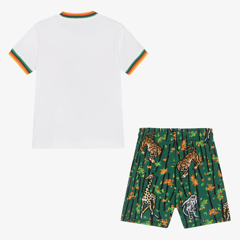 KENZO KIDS-Boys Green & White Cotton Shorts Set | Childrensalon Outlet
