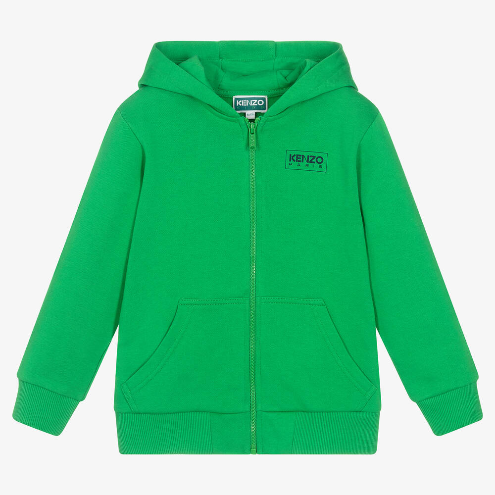 KENZO KIDS - Boys Green Zip-Up Hoodie | Childrensalon