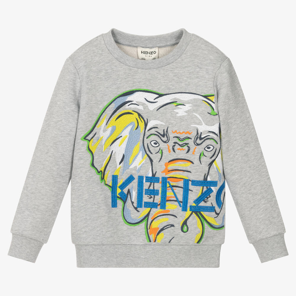 KENZO KIDS - سويتشيرت قطن لون رمادي مونس للأولاد | Childrensalon