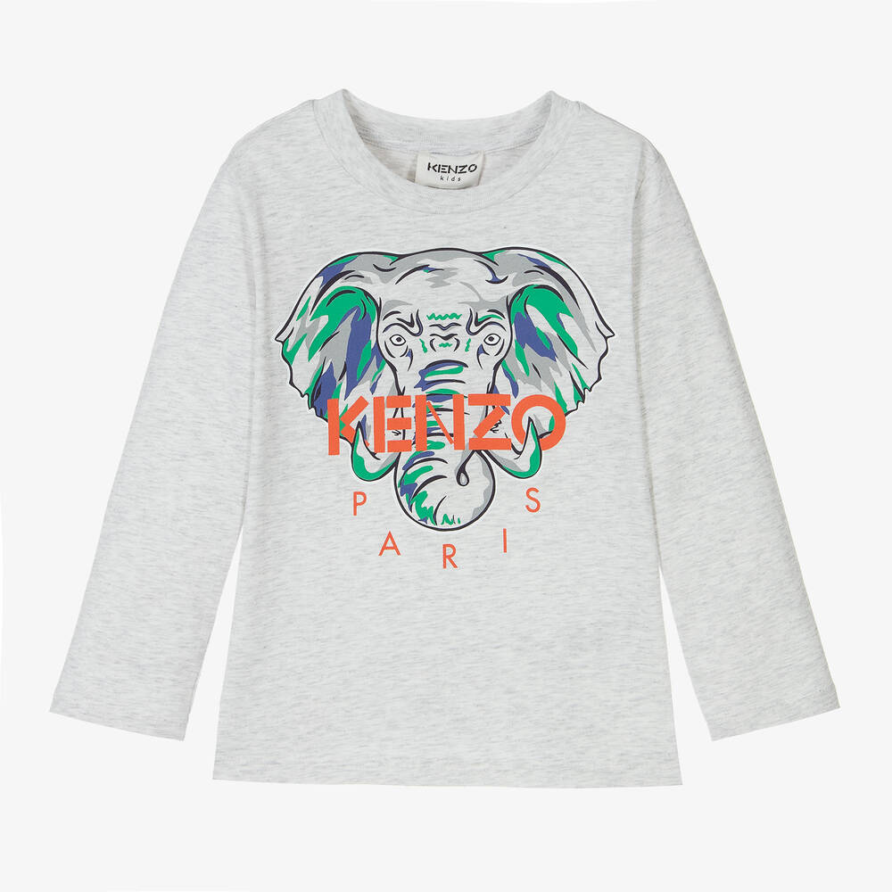 KENZO KIDS - Серый хлопковый топ со слоном для мальчиков | Childrensalon