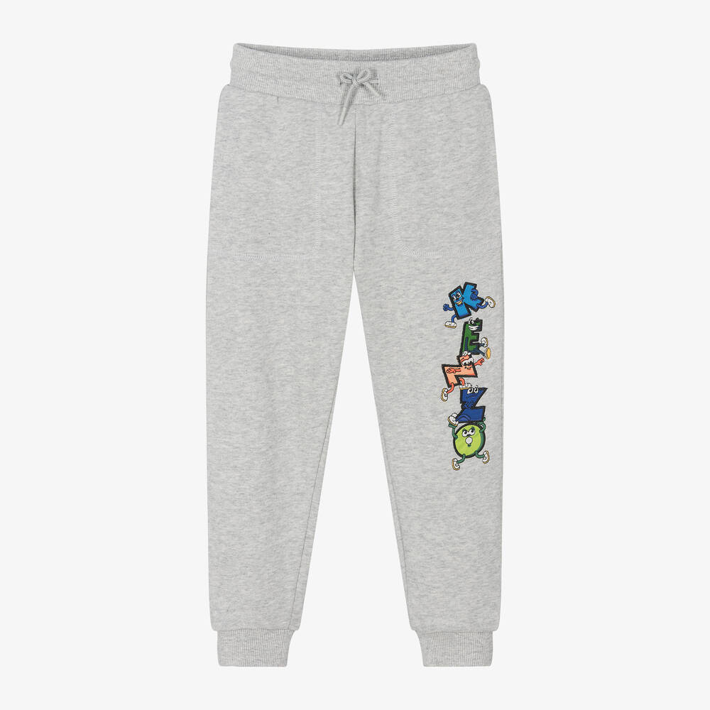 KENZO KIDS-Boys Grey Cotton Embroidered Joggers | Childrensalon Outlet