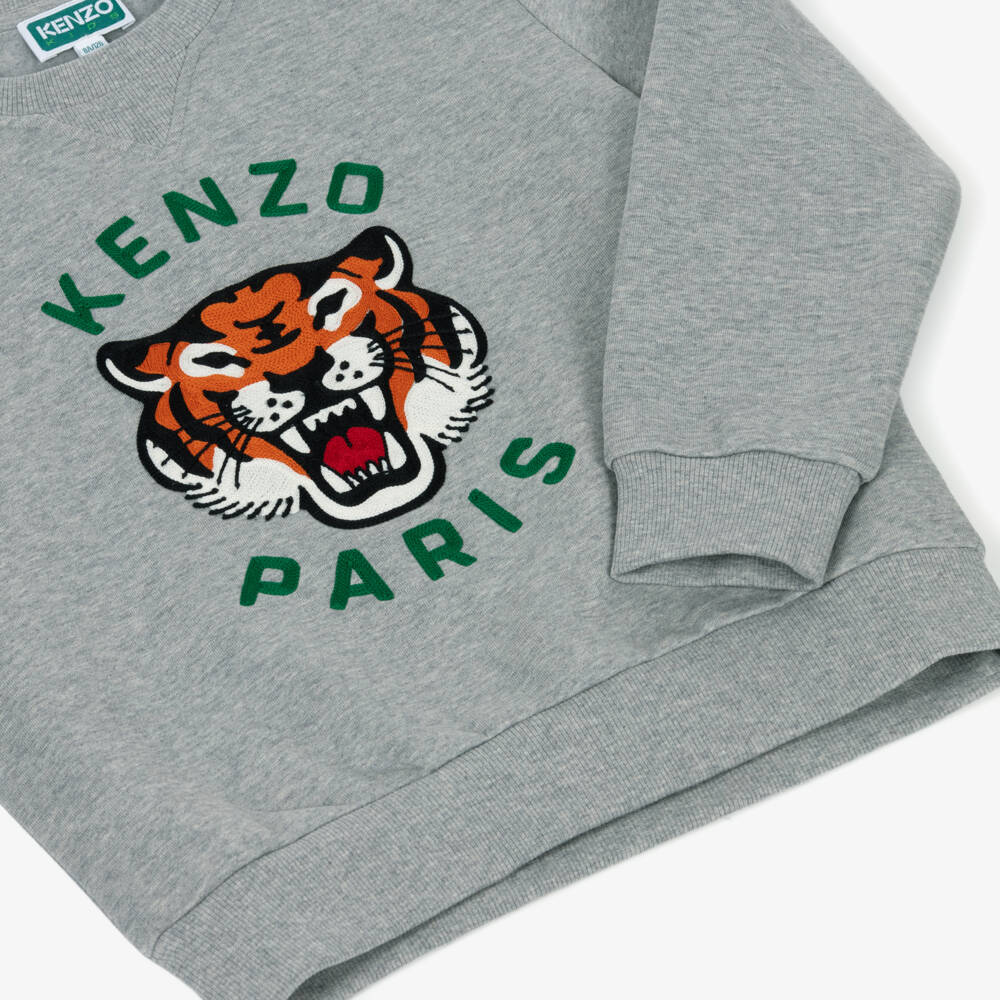 KENZO KIDS-Серый хлопковый свитшот с тигром для мальчиков | Childrensalon Outlet