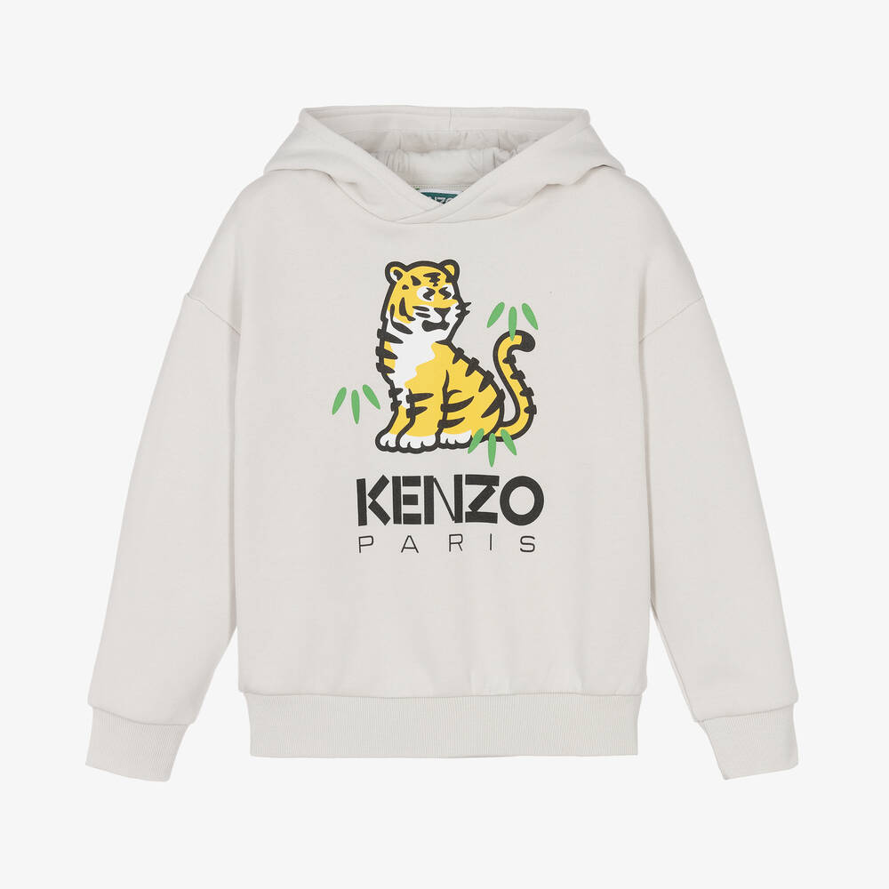 KENZO KIDS - Sweat à capuche gris en coton tigre KOTORA garçon | Childrensalon