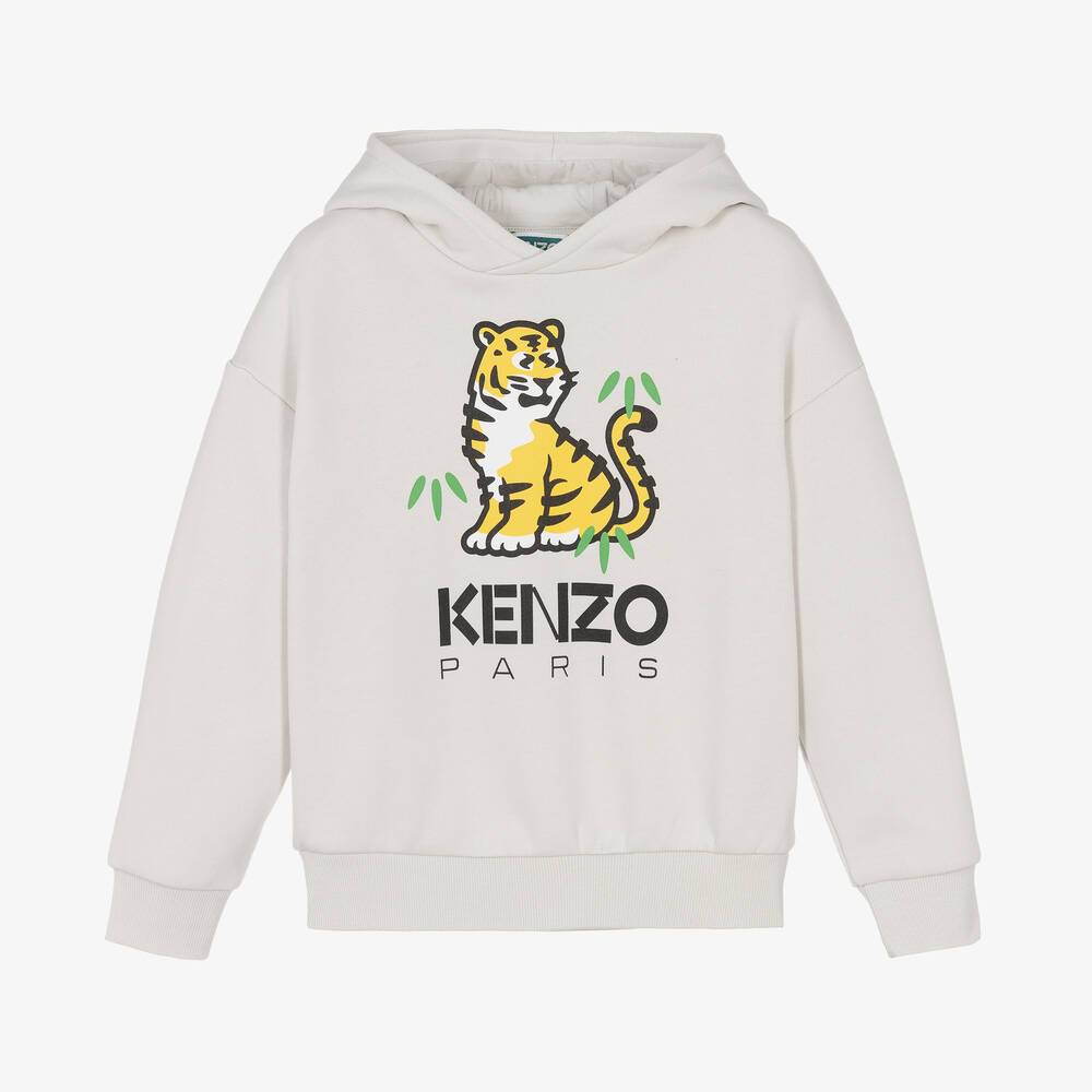 KENZO KIDS Boys Grey Cotton KOTORA Tiger Hoodie Childrensalon Outlet