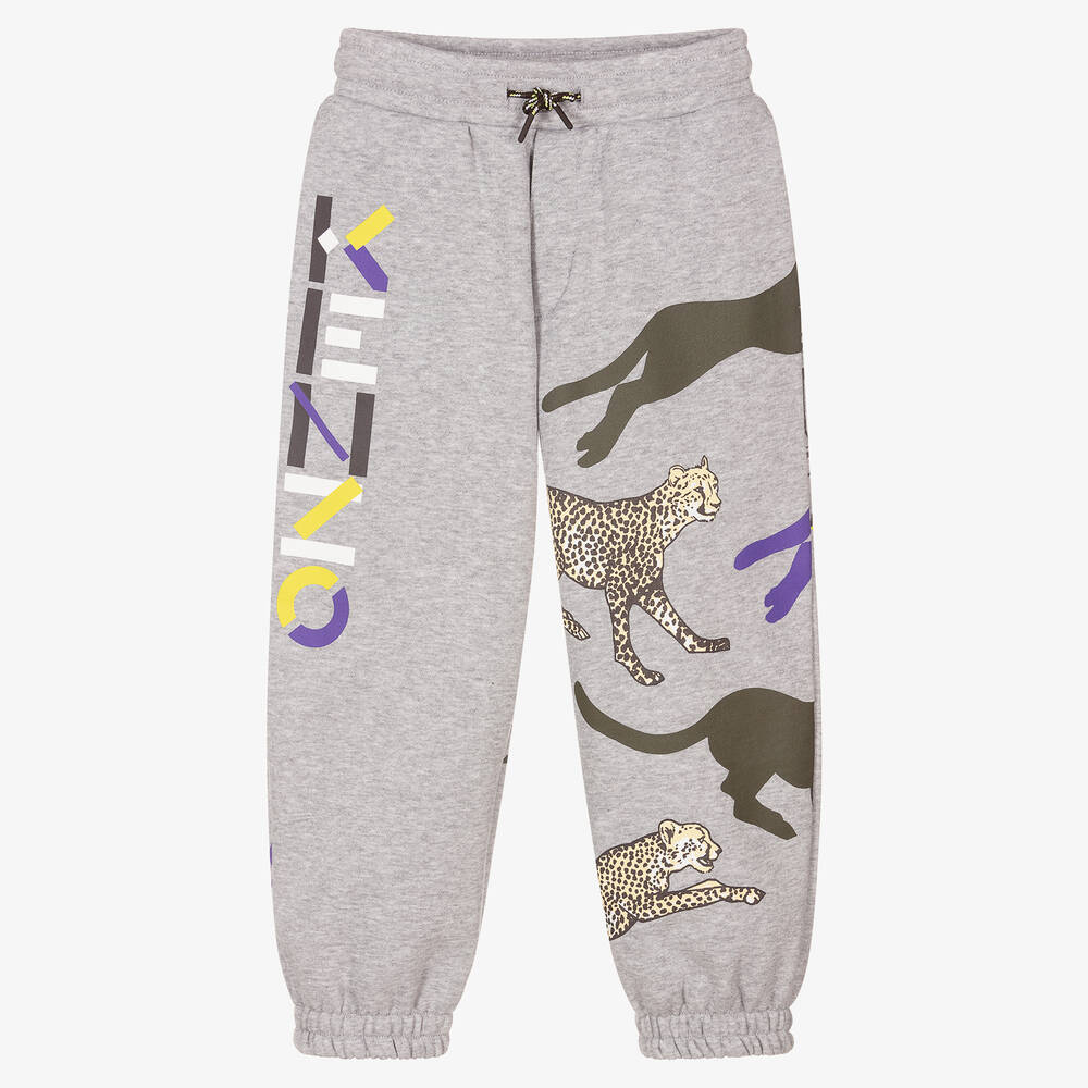 KENZO KIDS - Boys Grey Cotton Logo Joggers | Childrensalon